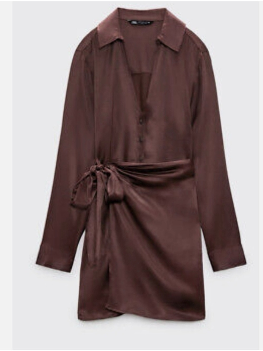 Zara Brown Satin Wrap Dress